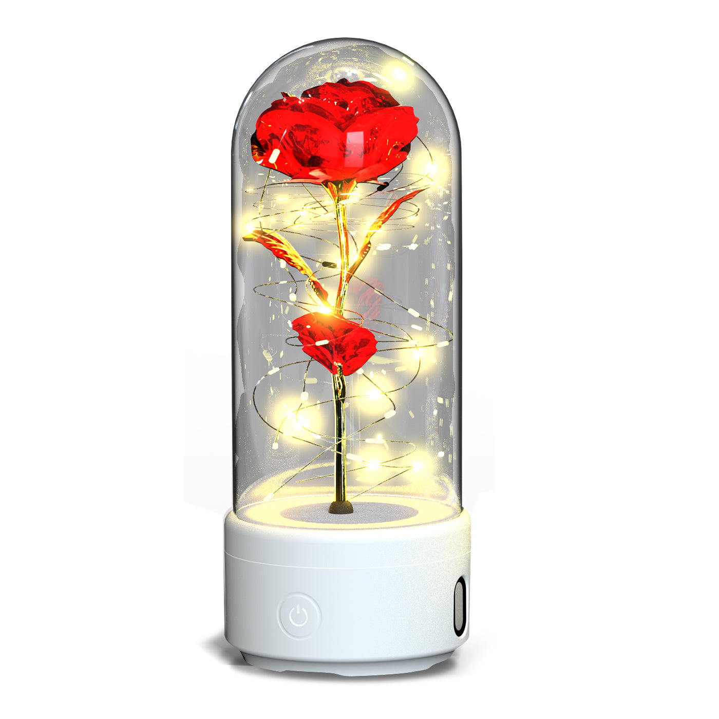 Rose Flowers LED Light Ornament In Glass Cover And Bluetooth Speaker
