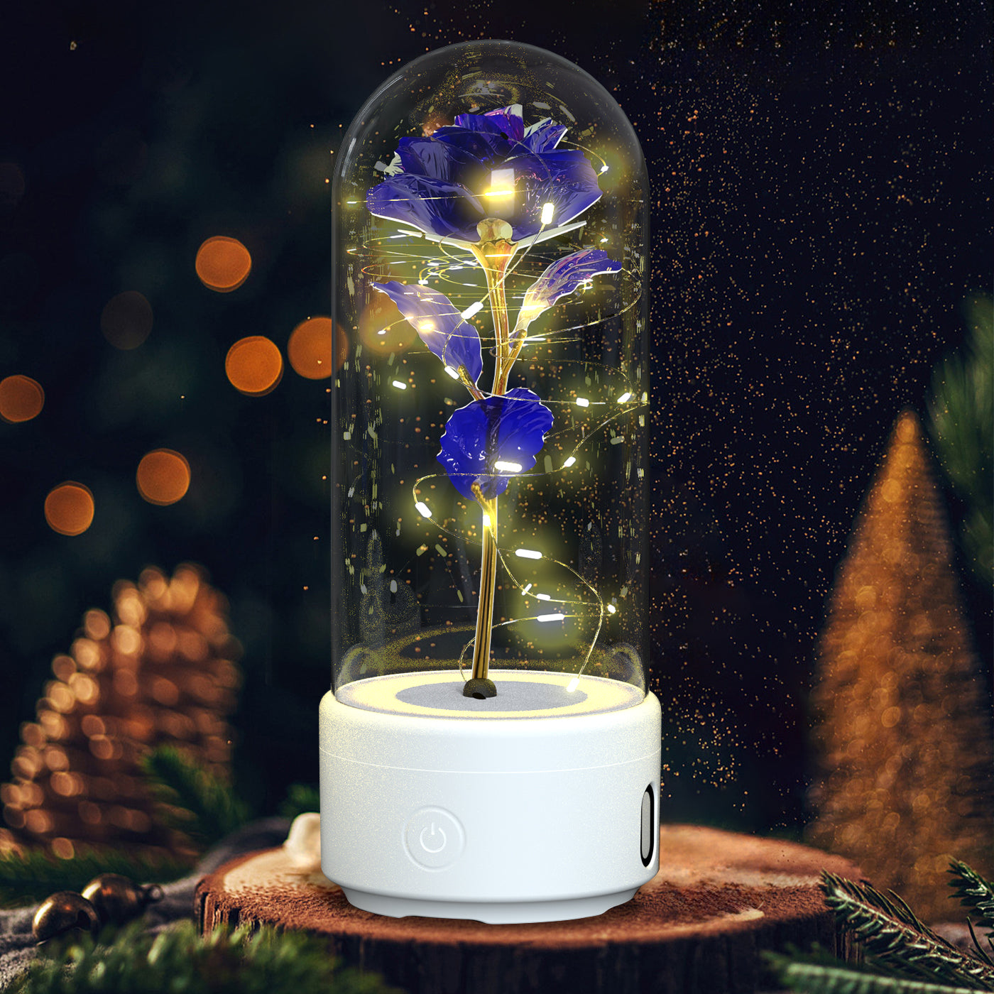 Rose Flowers LED Light Ornament In Glass Cover And Bluetooth Speaker