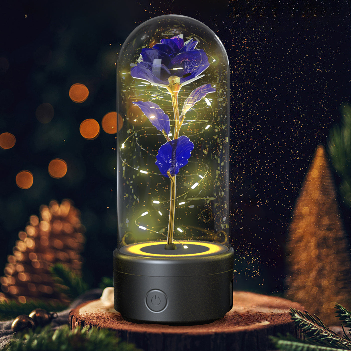 Rose Flowers LED Light Ornament In Glass Cover And Bluetooth Speaker