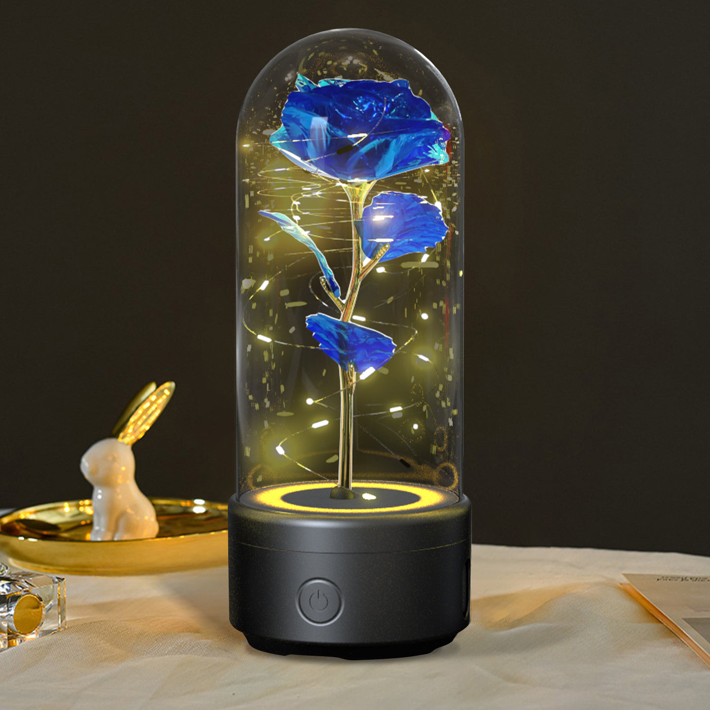 Rose Flowers LED Light Ornament In Glass Cover And Bluetooth Speaker
