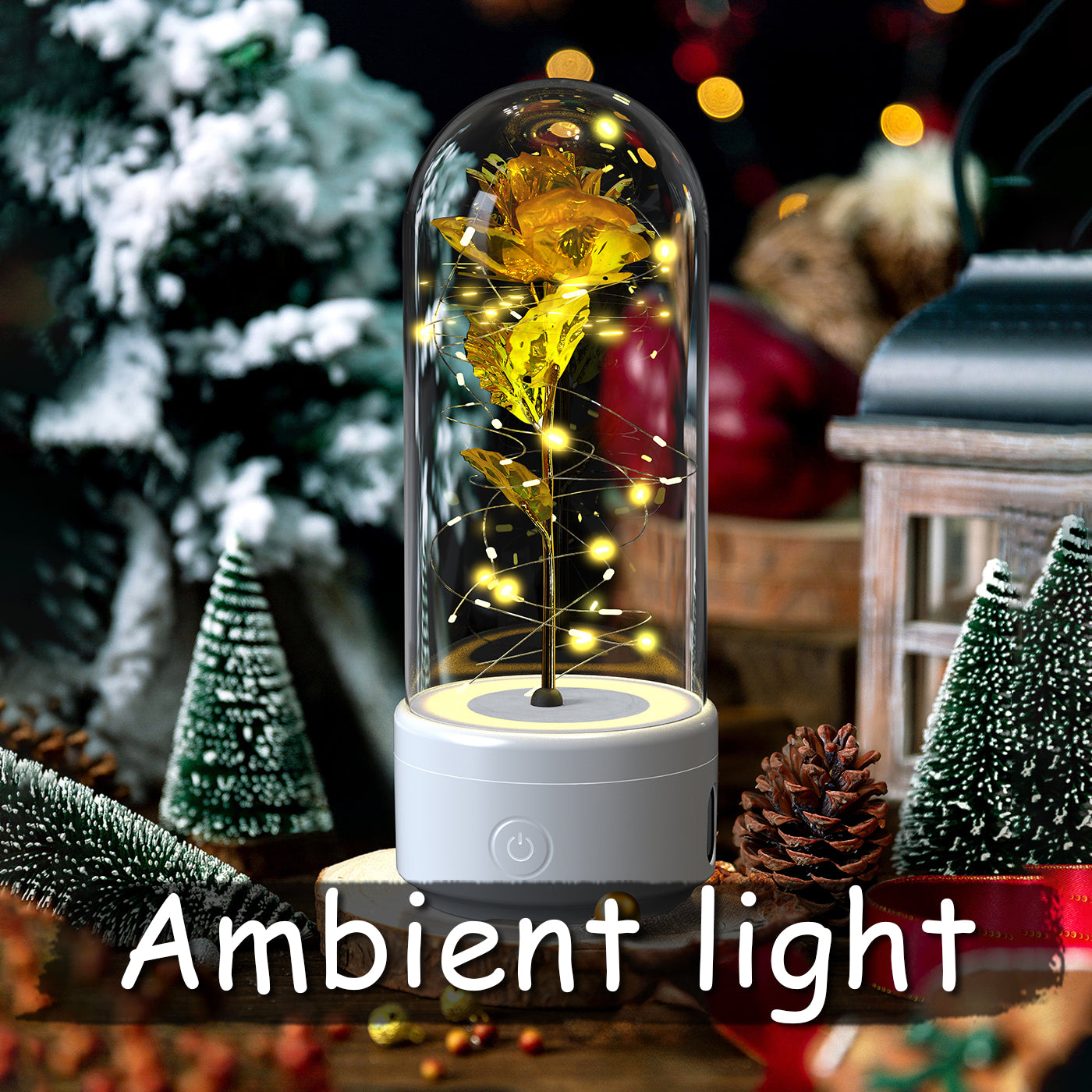 Rose Flowers LED Light Ornament In Glass Cover And Bluetooth Speaker