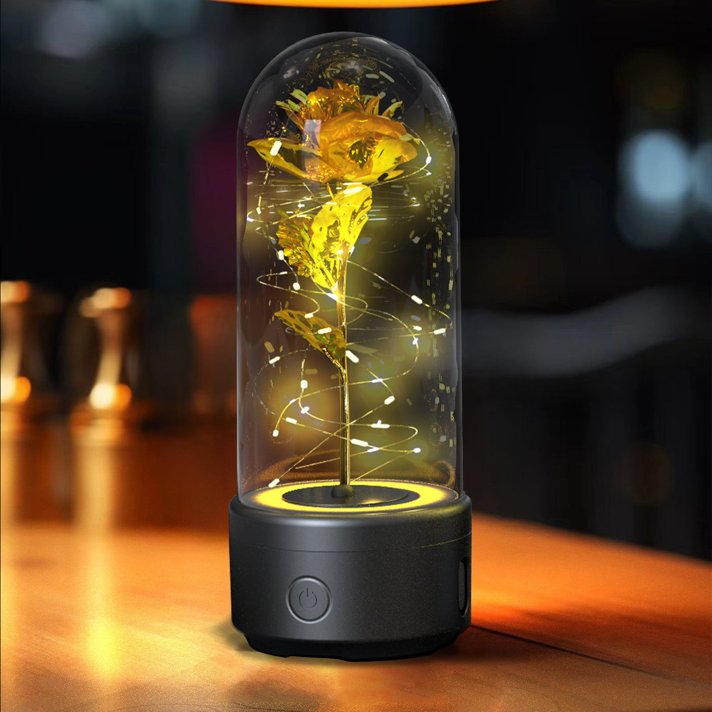 Rose Flowers LED Light Ornament In Glass Cover And Bluetooth Speaker