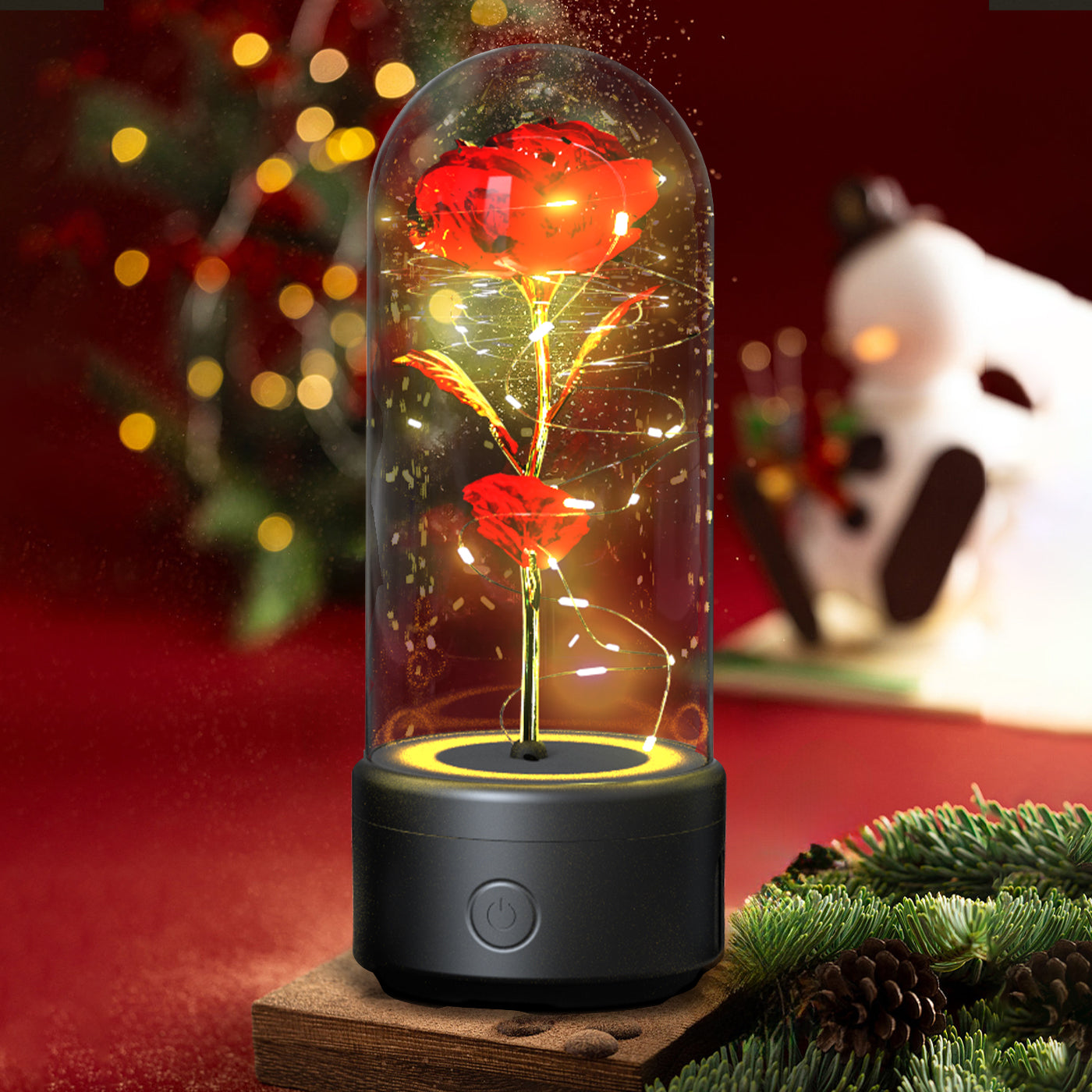 Rose Flowers LED Light Ornament In Glass Cover And Bluetooth Speaker